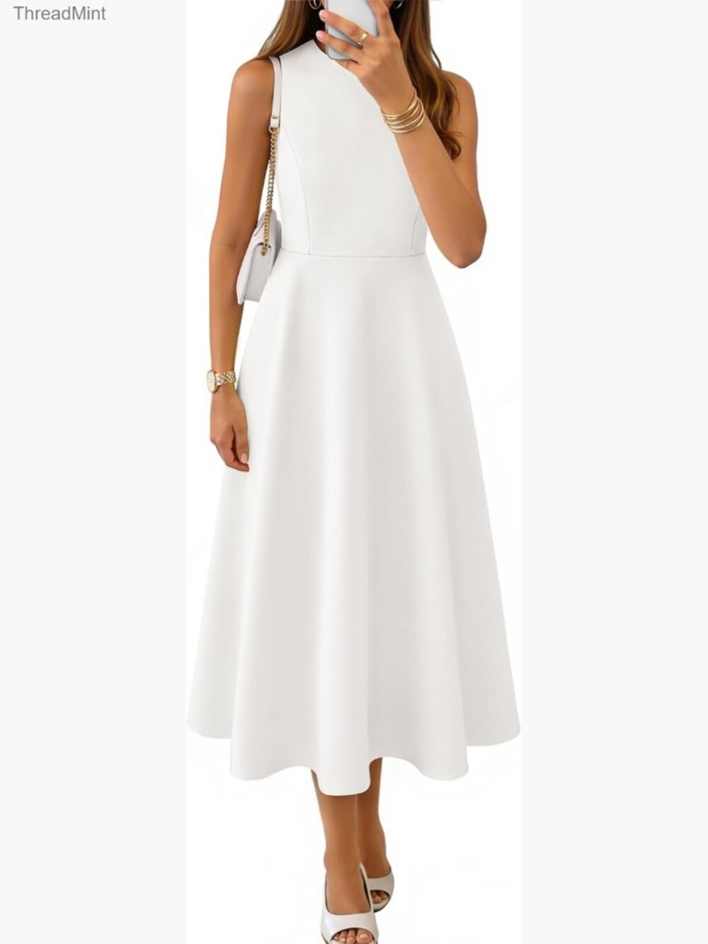 Sleeveless Midi Cocktail Dress A-Line Flowy Formal Wedding Guest